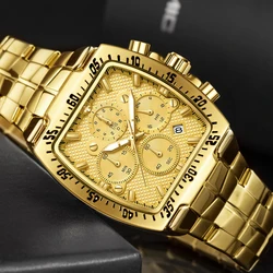 WWOOR Relogio Masculino 2022 Square Men's Watches Luxury Gold Stainless Steel Chronograph Waterproof Sport Quartz Men Wristwatch