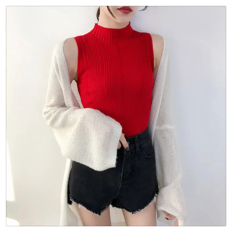 Woman TShirts Vest Women\'s Summer T-shirt Knitted Sleeveless Strap Vintage Top Crop Top Mujer Camisetas