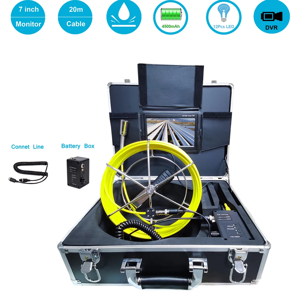 

23mm Sewer Pipe Inspection Camera with DVR Recorder Drain Industrial Endoscope System 4500mAh Battery 20-50m Fiberglass Cable