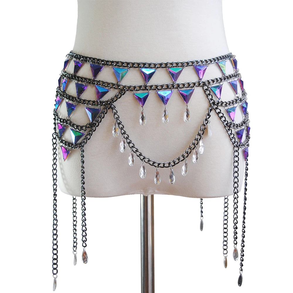 Crystal Fringe Chain Skirts Women Bikini Wear Belly Waist Belt Women Cropped Nightclub Party Festival Wear Burning Man Jewelry