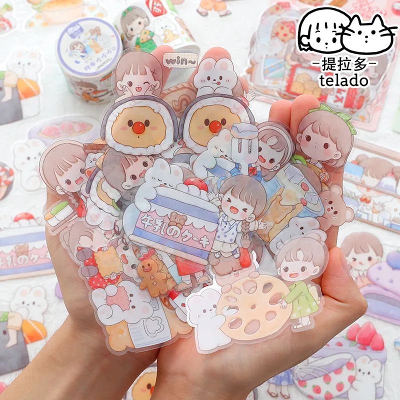 30pcs Kawaii Stationery Stickers Cartoon Girl Eat Food Junk Journal Diary Planner Decorative Mobile Sticker Scrapbooking