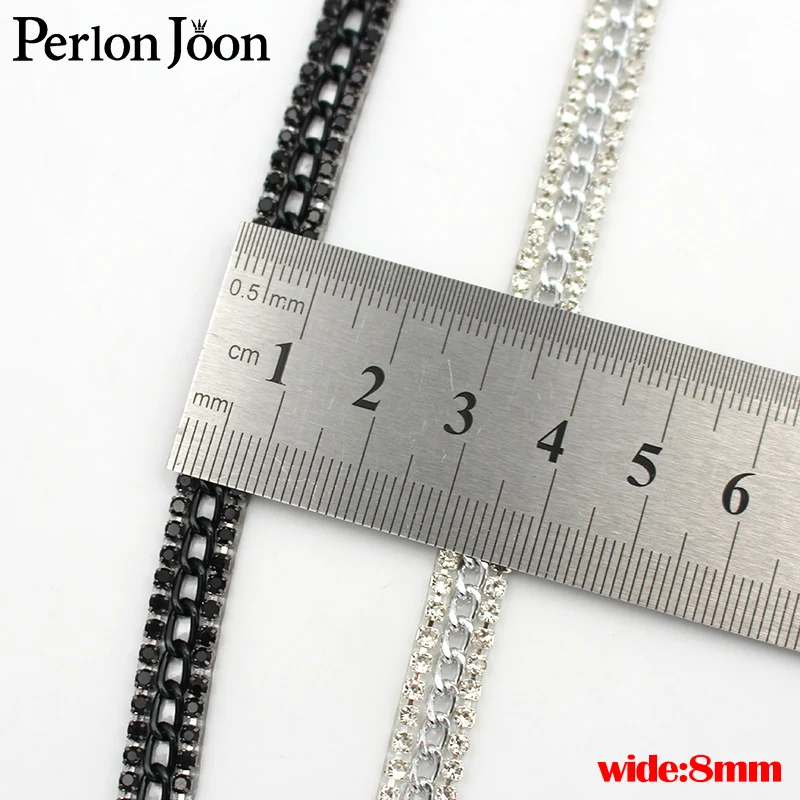 1 yard black and white rhinestone chain trim combination belt ironing on clothes, bags and shoes accessories decoration TR151