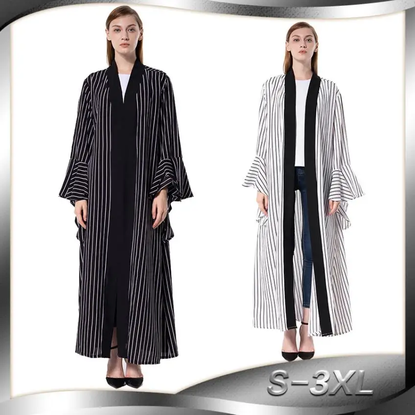 

3XL flare sleeve striped cardigan Muslim abaya fashion dubai islamic fashion abayas wq162 prayer service clothing with belt