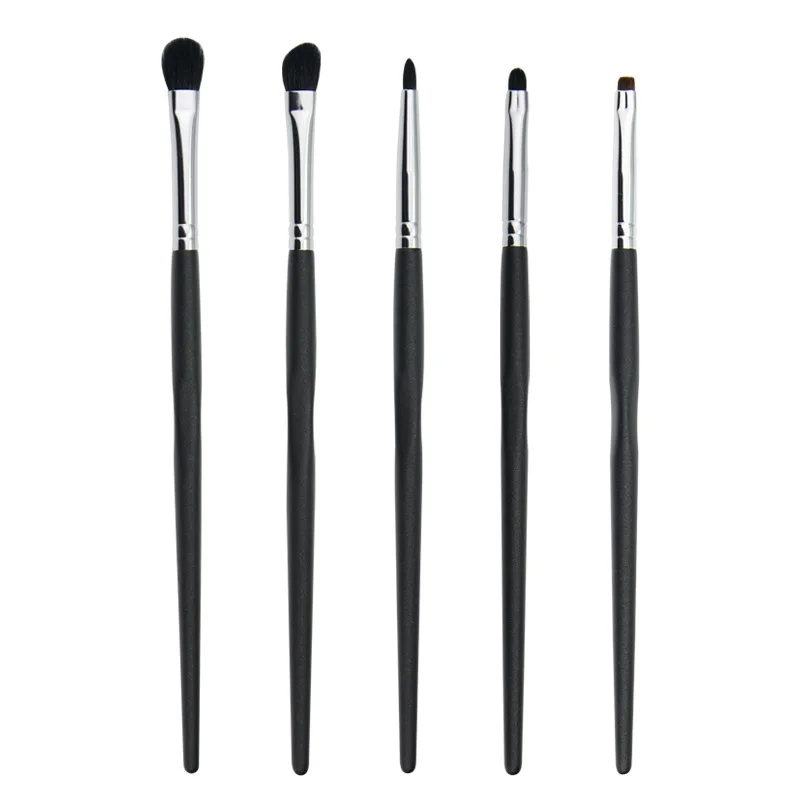 Saiantth 5pcs fine goat hair eyes makeup brushes concave solid wood eyeliner detail smudge eyeshadow brush long professional