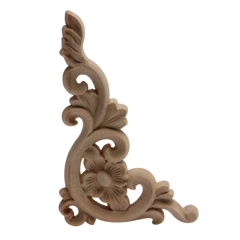 Carving Lines Wood Applique Wood Decal Onlay Unpainted Ornamental European Long Rose Flower Rubber Wood  Corner Walls Furniture