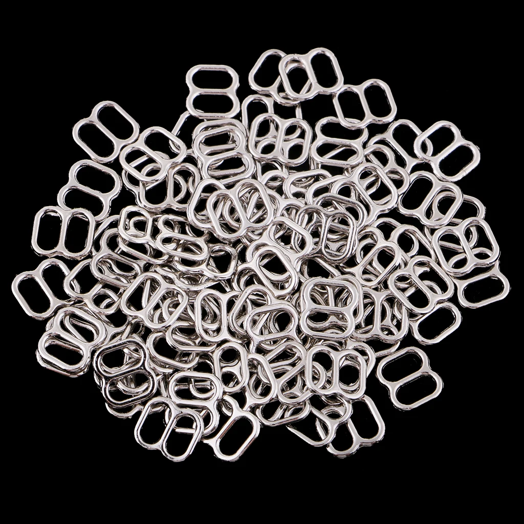 100Pcs Silver Metal Bra Strap Adjuster Slider 8 Hook Lingerie Sewing Crafts