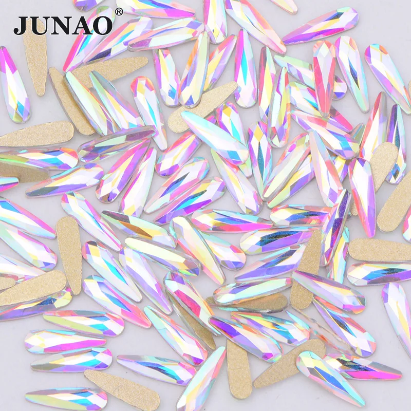 JUNAO 3x10mm 50pcs Drop Nail Rhinestone Stickers Glass AB Crystal Stones 3D Nail Art Decoration Srapbook Strass for DIY Manicure