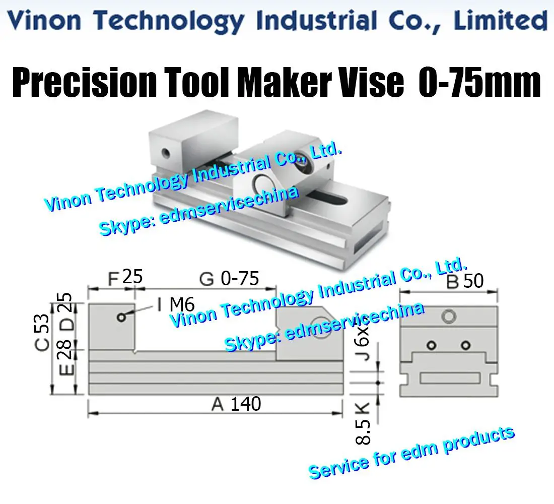 Max Open:0-75mm Stainless Steel Tool Maker Vise Parts(Ultra Precision type)140Lx50Wx53Hx28x25mm,Grinding-Vise hold  VSTV-VL20