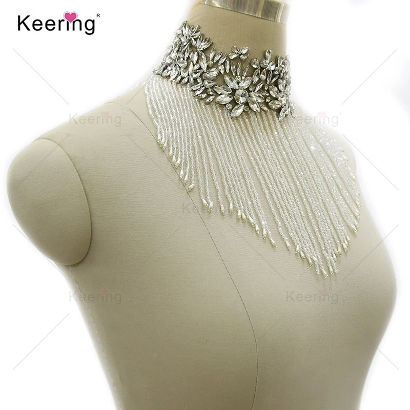 Keering Rhinestone Applique for Party Neckline, Waterfall Dangling, Shoulder,Fashion, WDP-397