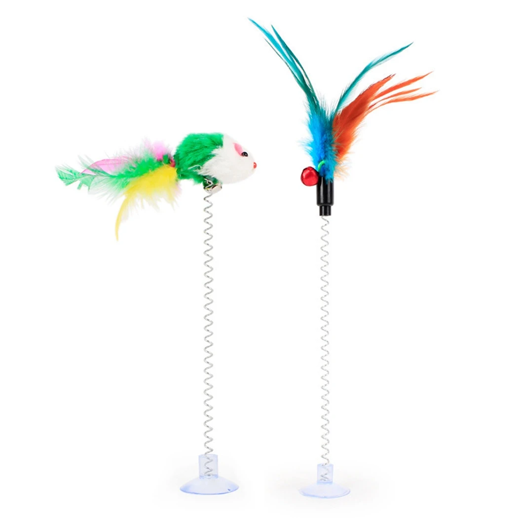 1Pc Cat Toy Funny Interactive Suction Spring Cat Toy Cat Feather Wand Cat Teaser Pet Interactive Supplies Cat Favor Random Color