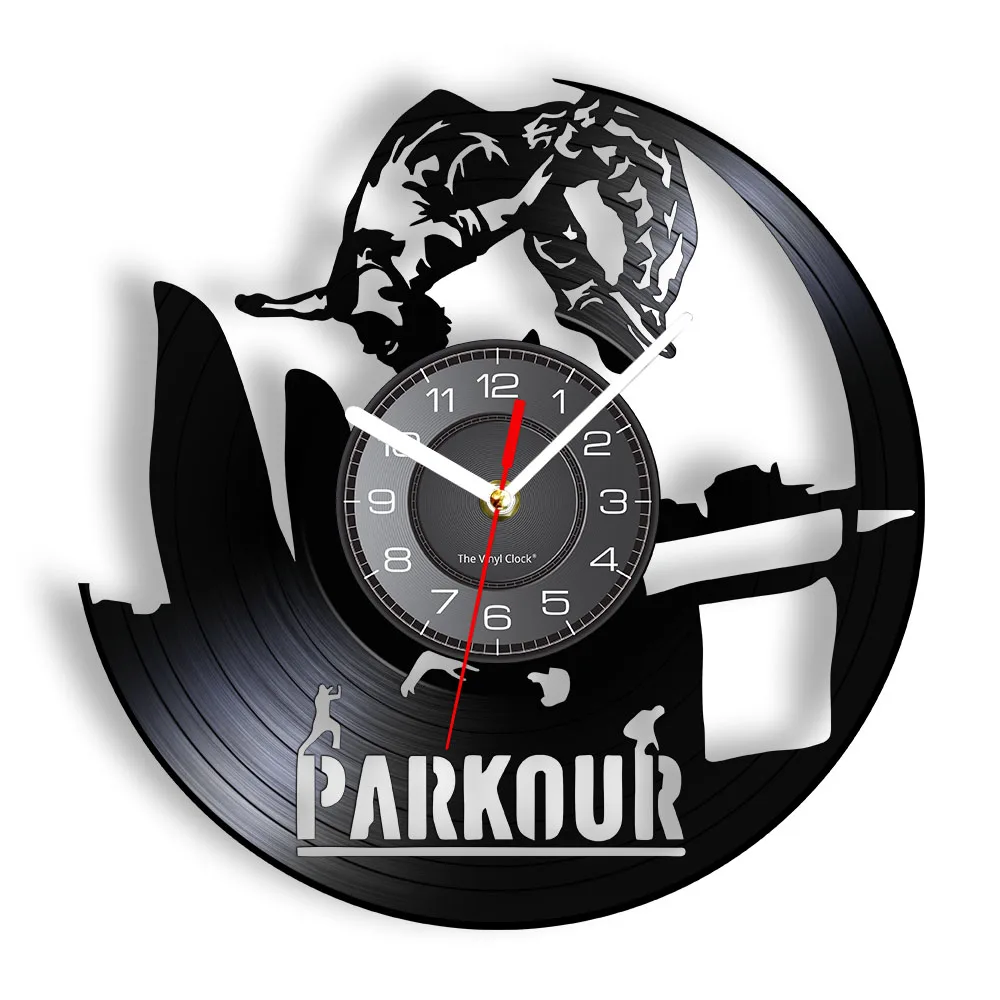 Parkour Run And Jump Vinyl Record Wall Clock Extreme Sports Home Decor Acrobat Gymnast Boy Art Freerunning Freerunner Gift