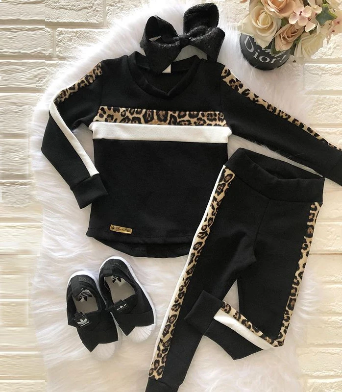 1-6Y Girls Clothing Sets 2021 Autumn Winter Toddler Girls Clothes Outfit Kids Leopard Print Tracksuit For Boys Children Clothing