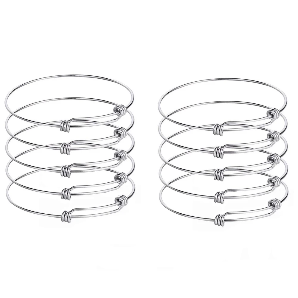 10 Pcs Classic DIY Jewelry Making Stainless Steel Expandable Charm Bracelet Adjustable Bangle Jewelry