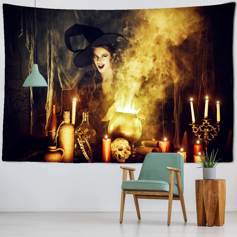 Witch Tapestry Wall Hanging Psychedelic Halloween Witchcraft Tapiz Hippie Mysterious Mandala Home Decor