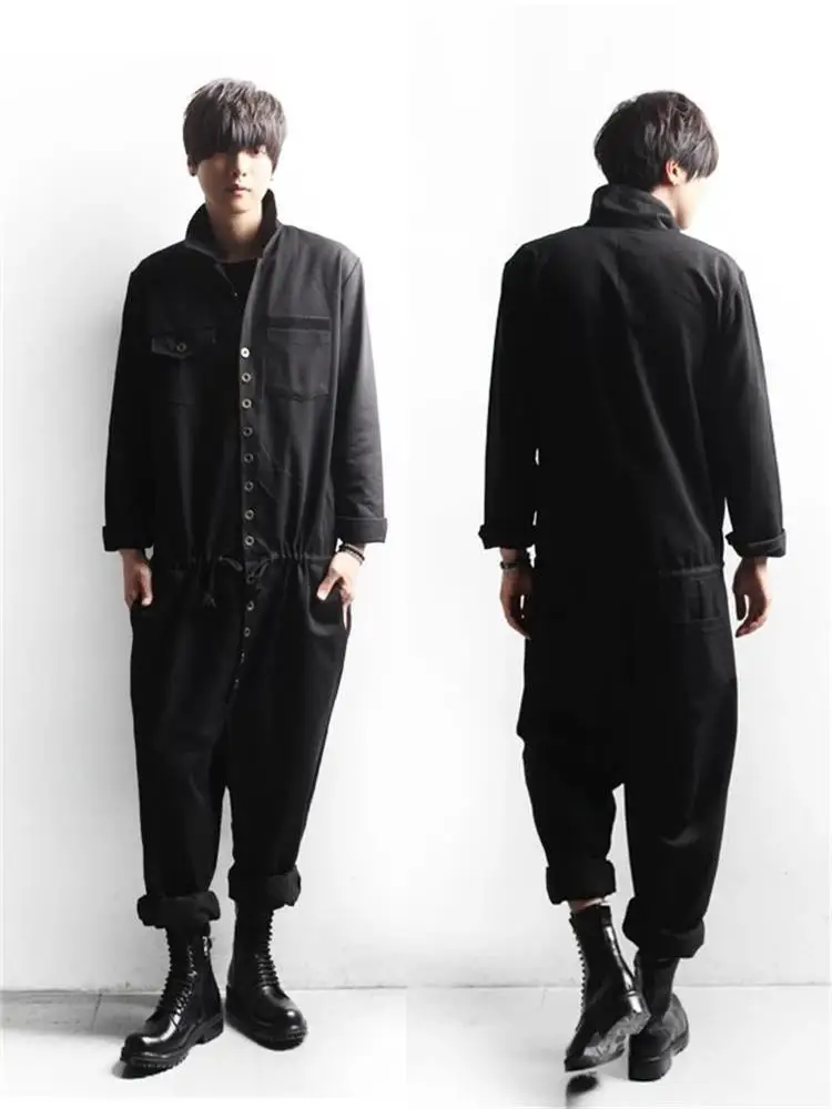 Men's Jumpsuit Spring And Autumn New Black Button Front Hip Hop Street Casual Loose Plus-Size Pants