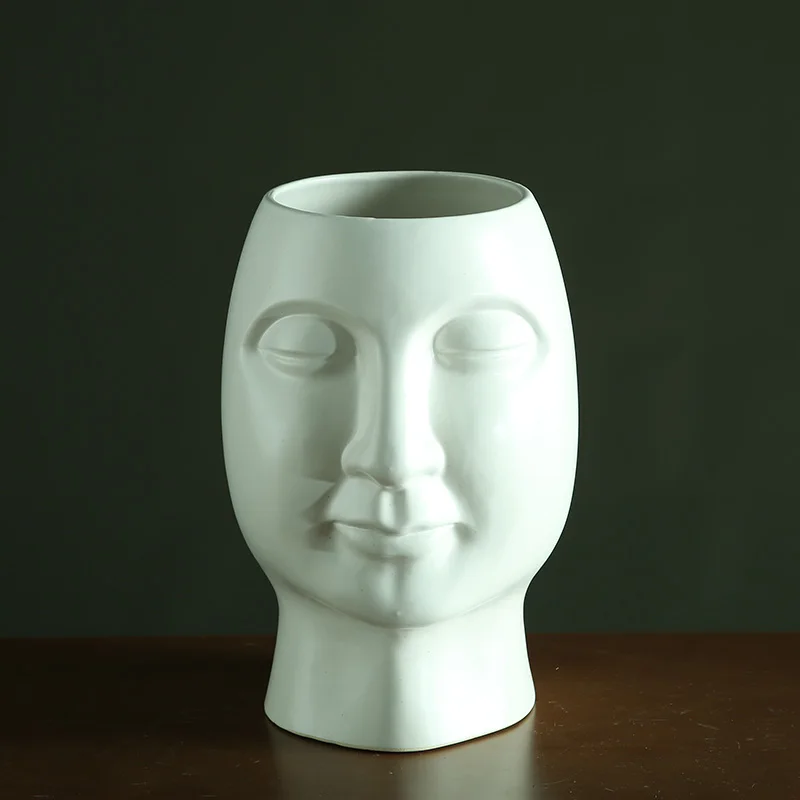 Simple Modern Home Soft Decorations Sample Room Living Room Art Interpolator White Ceramic Face Vase Gift Ideas