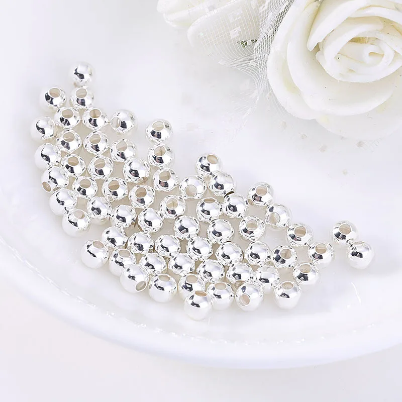 1Pack/lot 2/3/4/5/6mm Brass Spacer Beads Rose Gold/Silver Color Ball Loose Charm Beads for Bracelet Necklace DIY Jewelry Making