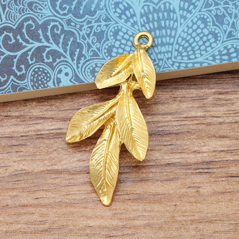 60pcs 22*46mm KC Gold/silver color Zinc Alloy Big Leaf Branch Shape Charm For Wedding Head DIY Handmade Fashion Women Jewelry