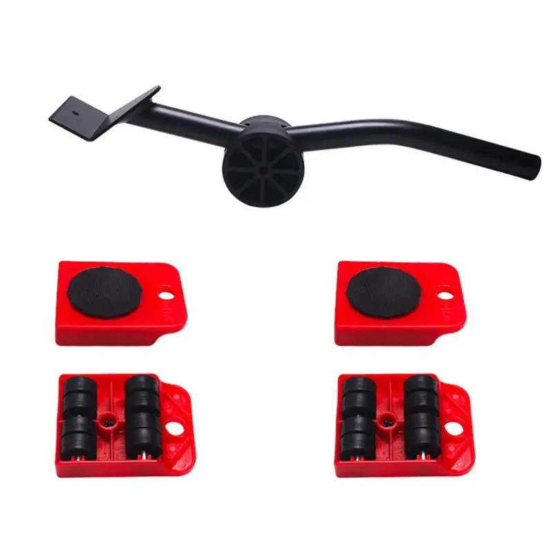 5 PCS Furniture Mover Tool Set Furniture Transport Lifter Heavy Stuffs Moving Tool Wheeled Mover Roller Wheel Bar Hand Tools