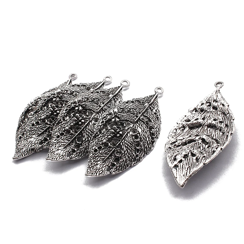 3PCS Tibetan Silver/Bronze Carving Honeybee Leaf Leaves Charm Pendant for Necklace Jewelry Findings Making 69x32mm