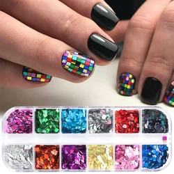 12grid Colorful Sequins For Nails Square Holographic Glitter Powder Checkerboard Plaid Nail Design Spangles Manicure Flake GLLFX