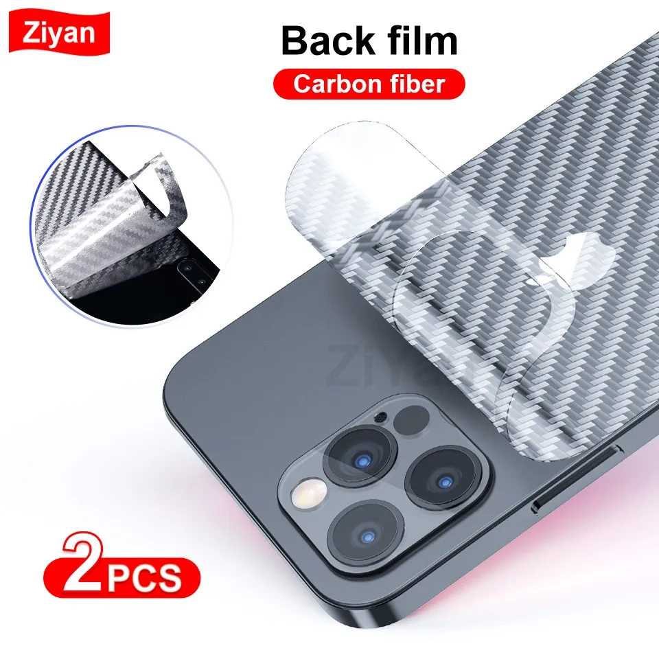 2Pcs Carbon Fiber Matte Back Film For iPhone 15 14 13 12 Mini 11 Pro XR XS Max 7 8Plus SE3 Transparent Scratch Resistant Sticker