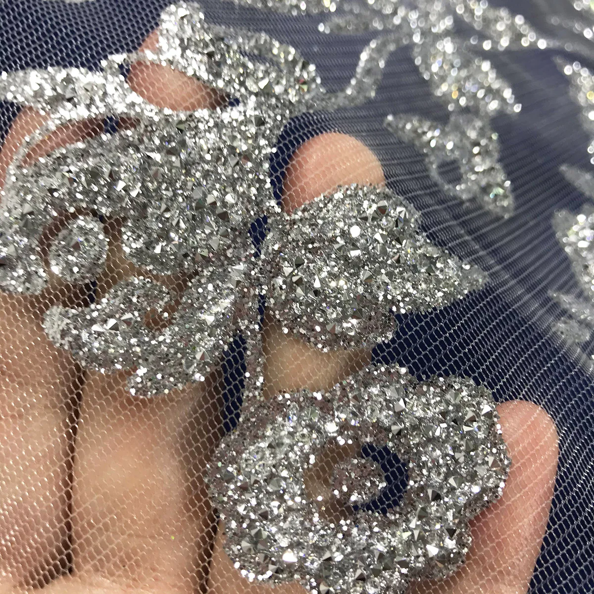 Hot Selling Silver And Gold African Sparkle Crystal Decoration High-End Shining Tulle Woman Wedding Dress Fabric In New Material