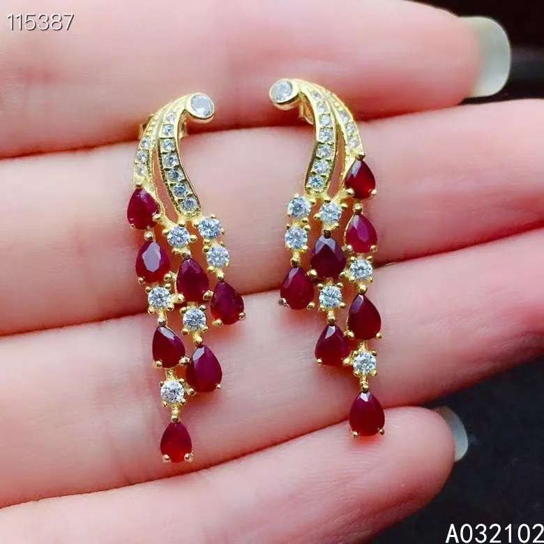 

KJJEAXCMY fine Jewelry 925 Sterling Silver Natural Ruby Girl new exquisite earring eardrop Support Test Chinese style