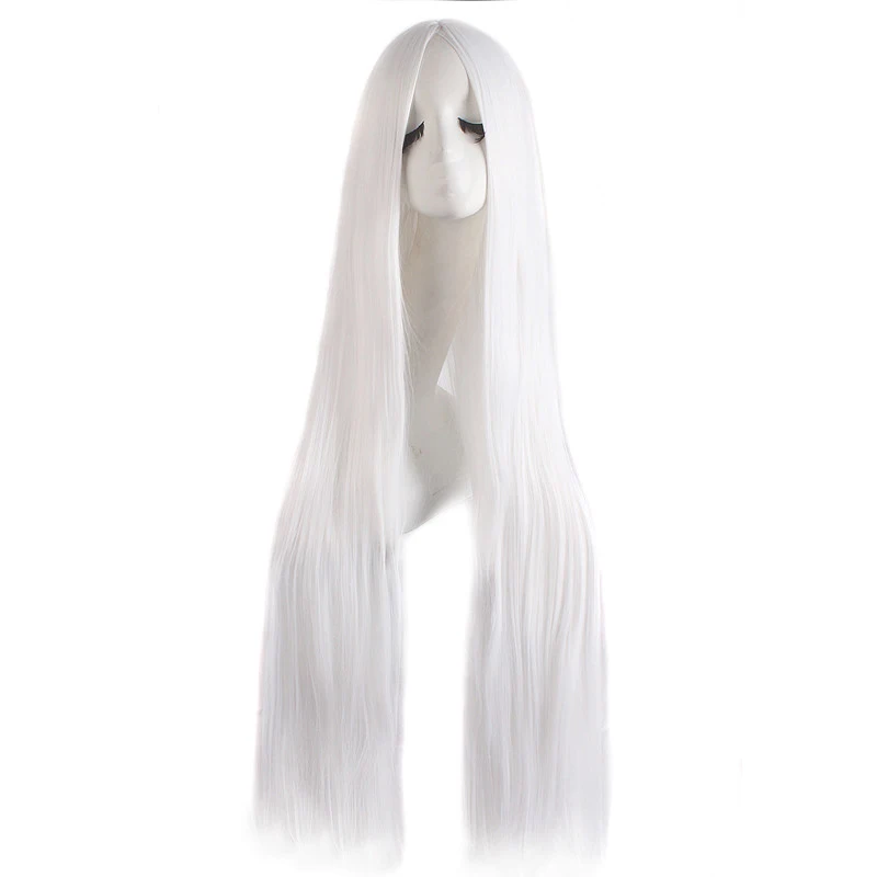 Similler Women Synthetic Long Cosplay Wigs Straight Hair Black White Heat Resistance Fiber Central Parting