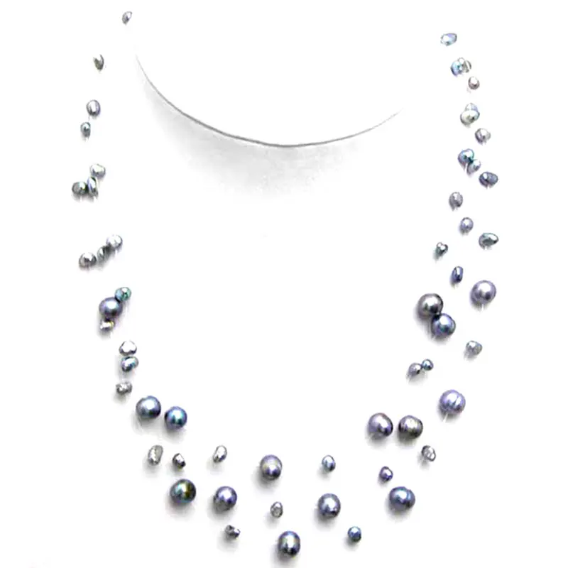 Qingmos 4-6mm Baroque Natural Freshwater Black Pearl Necklace for Women with Float Starriness Necklace 18-20\