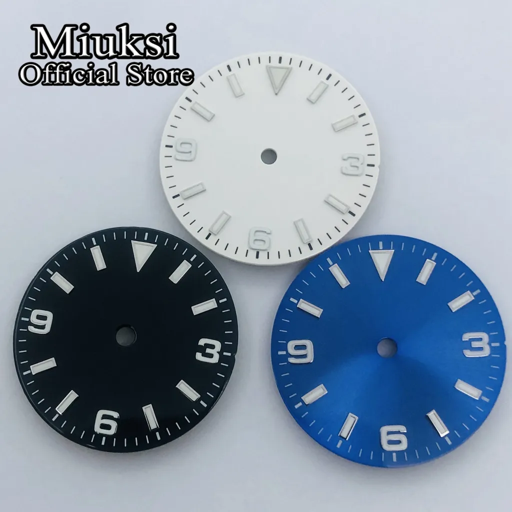 Miuksi 29mm black white green watch yellow orange dial luminous fit NH35 NH36 ETA2824 2836 Miyota 8215 821A DG2813 3804 movement