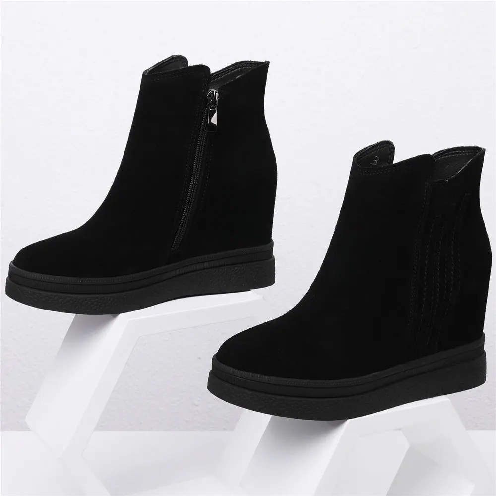 High Top Platform Pumps Shoes Women Genuine Leather Wedges High Heel Ankle Boots Female Round Toe Fashion Sneakers Casual Shoes