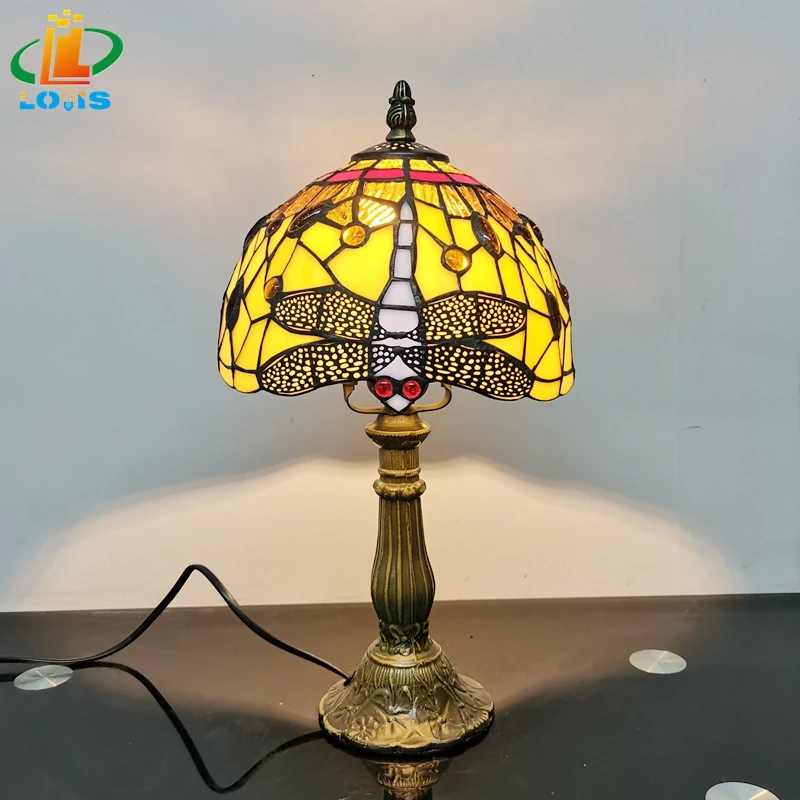 

Free Delivery To Europe Paragraph Dragonfly Glazed Small Tiffany Lamp Bedroom Study Desk Antique Children's Bedside Metal Base