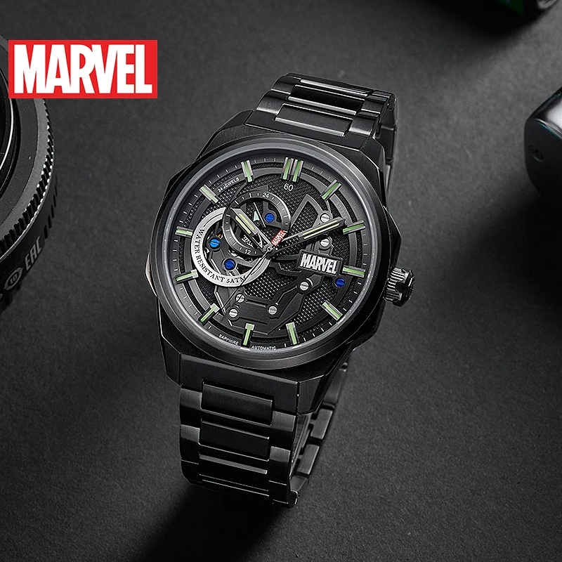 Marvel Avengers For Mens Watch Iron Man Skeleton Automatic Wristwatch Japan Mechanical Movement Stainless Steel Sapphire Crystal