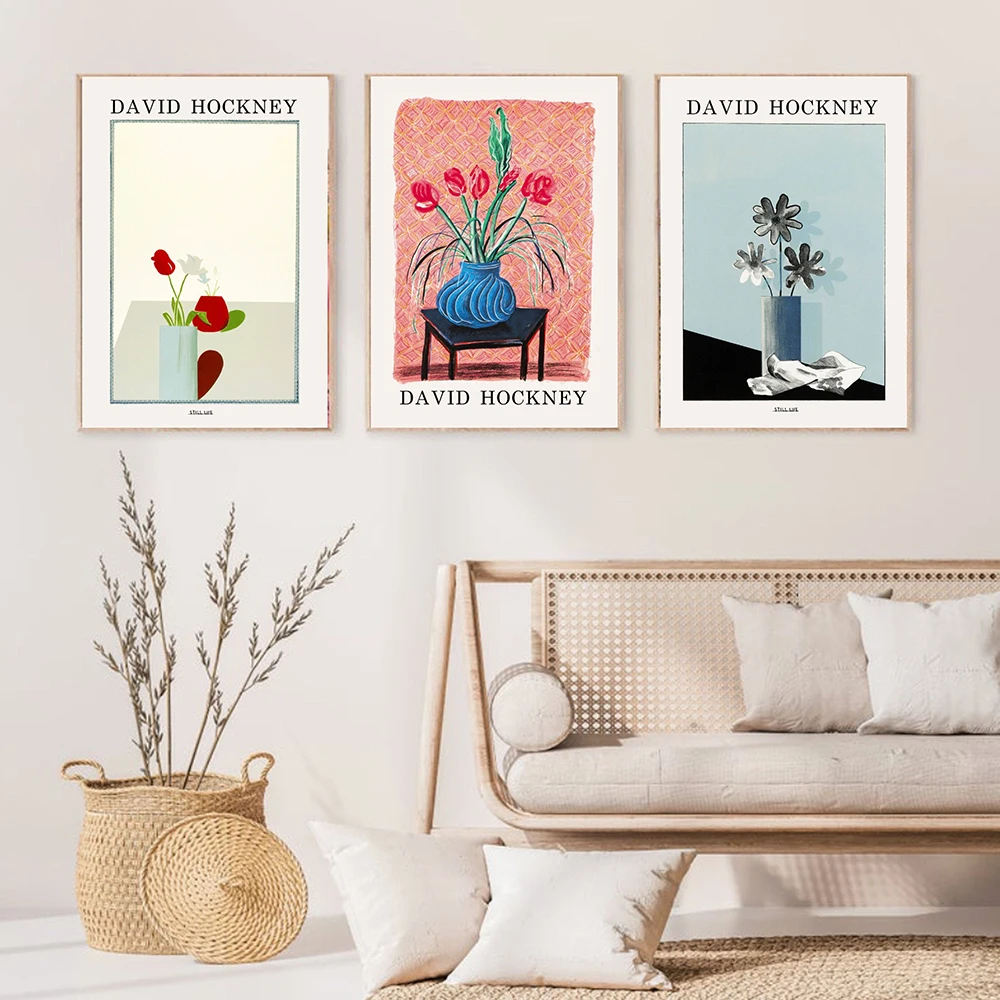 David Hockney Modern Oil Painting Colorful Canvas Painting Abstract Flower Poster Wall Art Print Modern Living Room Decoration