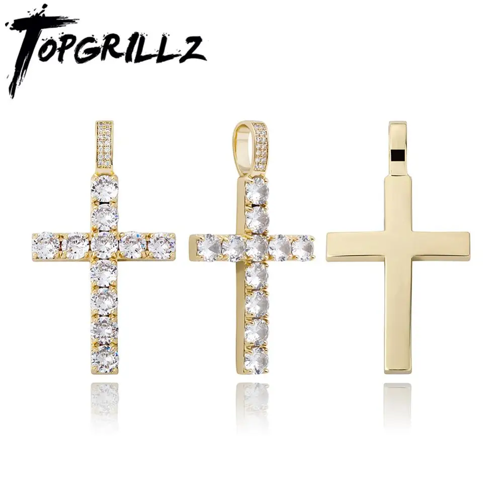 TOPGRILLZ High Quality Cross Pendant Gold Color Iced Out Micro Pave CZ Pendant Hip Hop Fashion Delicate Jewelry Gift For Women