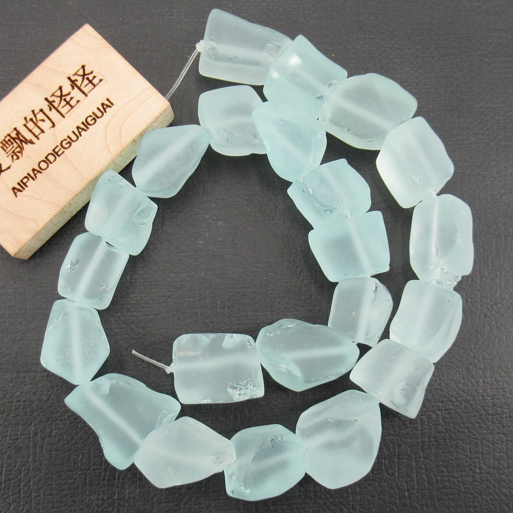 APDGG  Aquamarine Blue Glass Quartz Rough Frosted Nugget Loose Beads 15