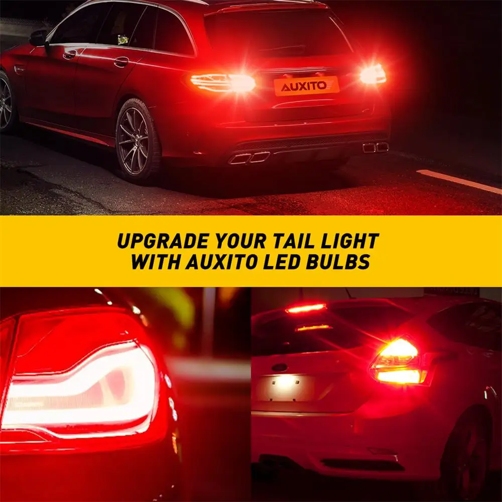 AUXITO 2pcs W21W W21/5W T20 LED 7440 7443 LED Bulbs Auto Brilliant Red Replacement Brake Tail Parking Light Car Tail Lamps 12V