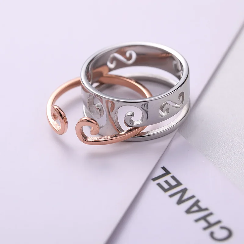 YUN RUO 316 L Titanium Steel Jewelry Sun Wukong Golden Hoop Two Ring Anniversary Weeding Ring Rose Gold Fashion Woman Never Fade