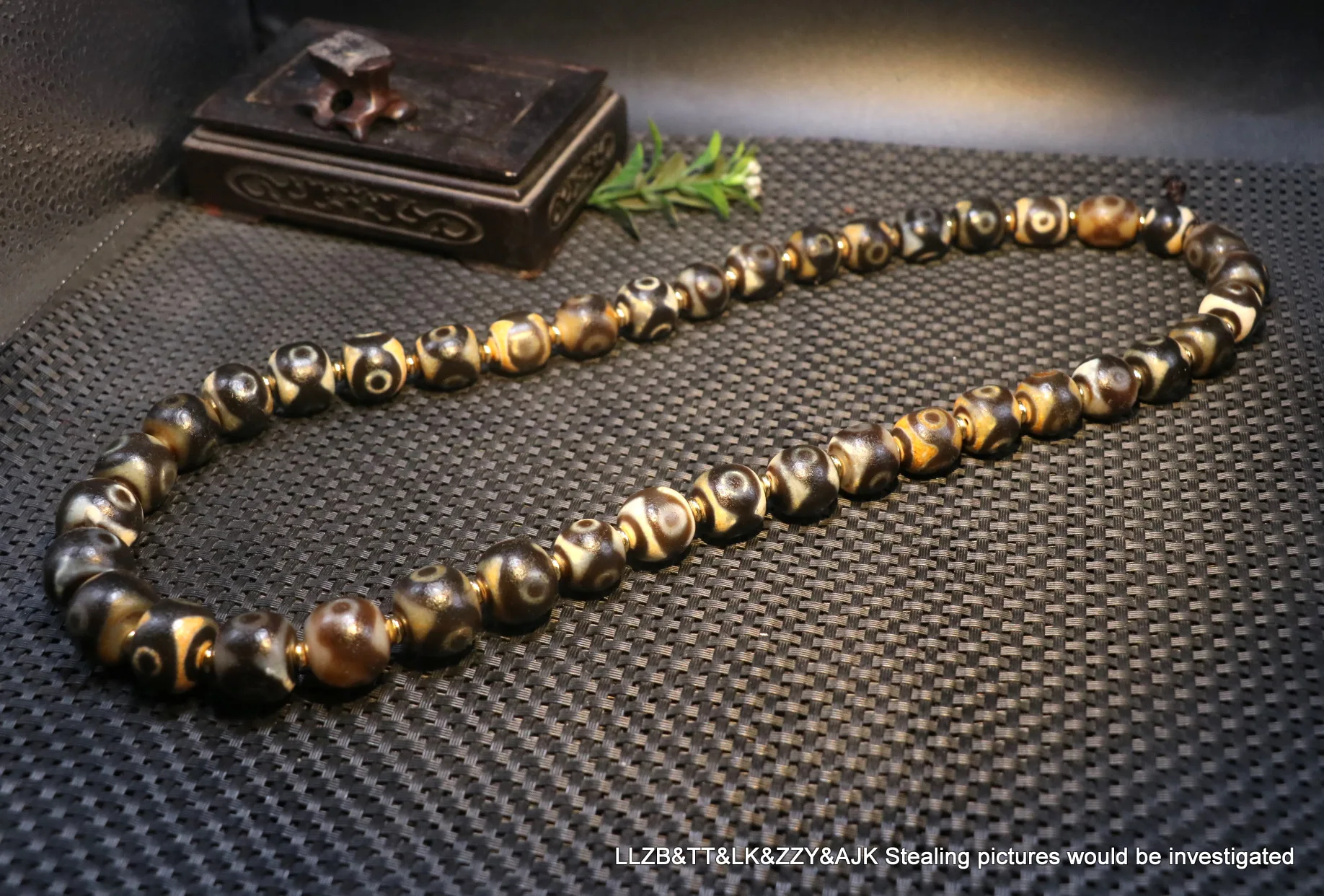 Treasure Unique Energy Power Tibetan Old Agate Tiger Tooth 3 Eye dZi Bead Prayer Strand Necklace UPD210814A2