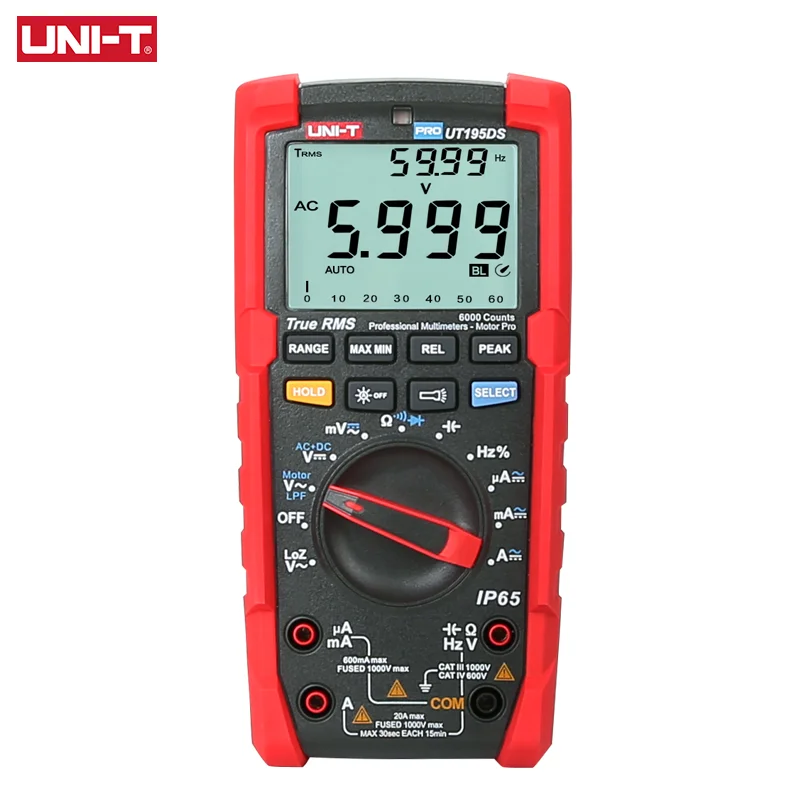 Industrial Multímetro Digital Tester Profissional à Prova Dágua Ip65 Lanterna ac dc Loz Motor Teste de Tensão Fásica Uni-t-ut195ds