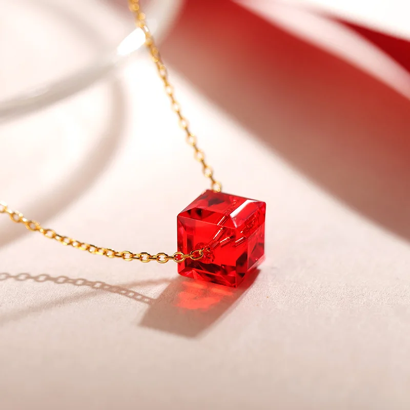 Premium Crystals From Austria Green Cube Beads Necklaces Pendant Gold Color Chain Jewelry For Women Chic Birthday Jewelry