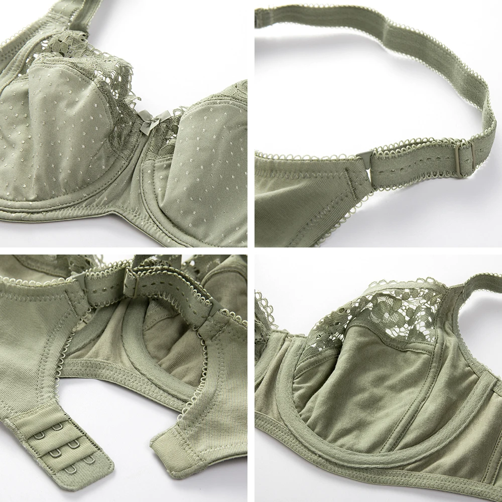 Women's Sheer Floral Lace Cotton Balconette Bra Non Padded Full Coverage Underwire Support Plus Size