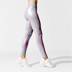 Tiktokleggings iWomen Shiny  Leggings High Rise Stretchy Fitness Gym Wears Compressive Breathable Push Up Iridescent Yoga Tights