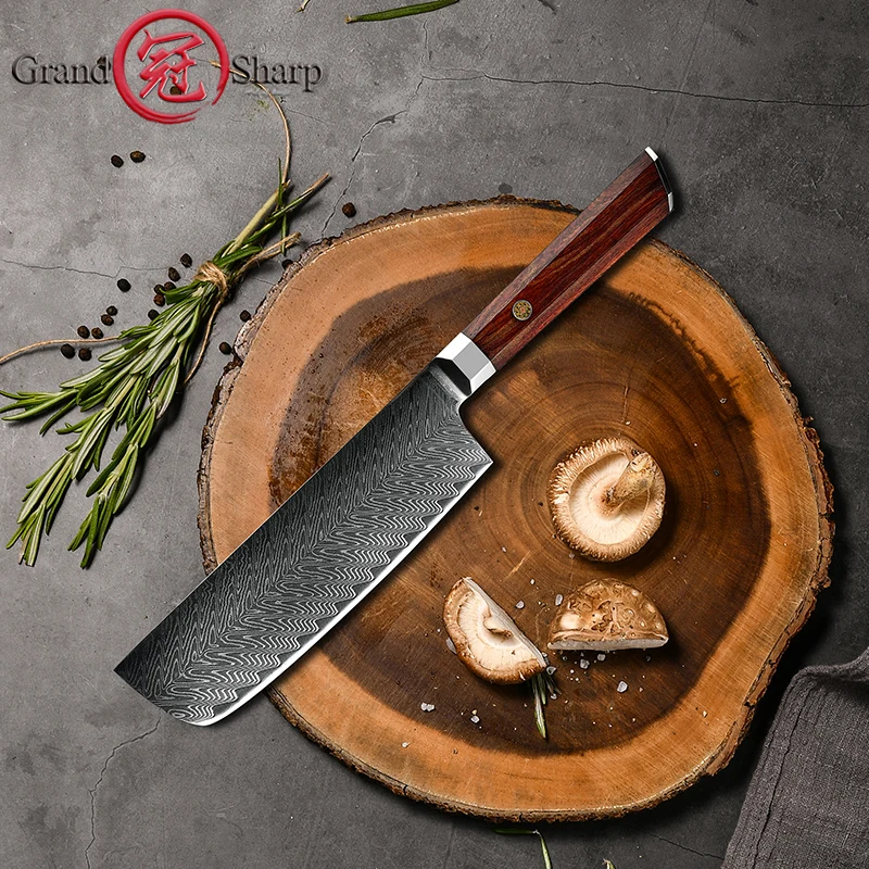 6.5 Inch Nakiri Knife Janpanese 67 Layers Damascus Steel Kitchen Knife Gyuto Butcher Cleaver Knives Vegetable Tool Grandsharp