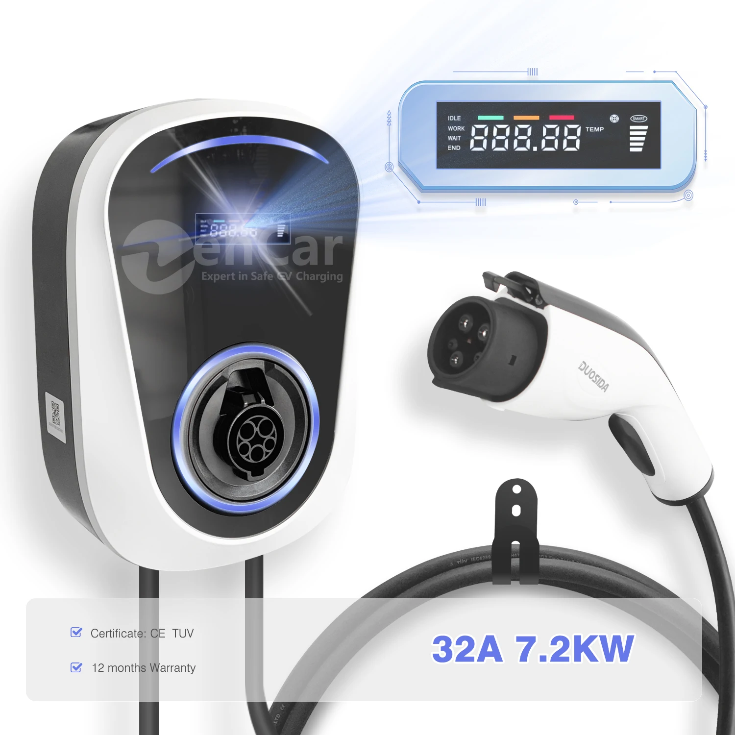 Duosida J1772 32A Wallbox Type 1 EV Charging Station Electric Car Vehicle Charger EVSE Plug-and-charge 7kW 1phase