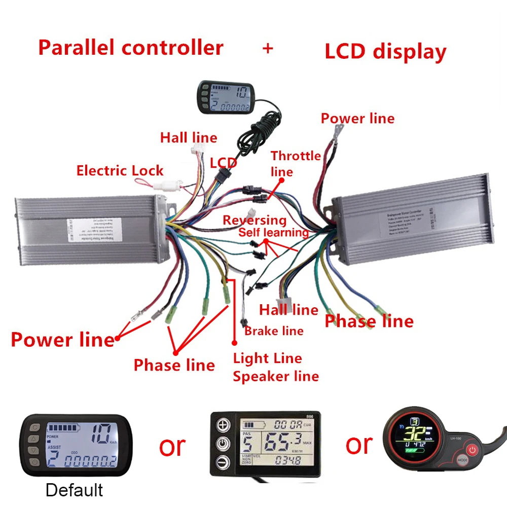 250W-1000W Ebike DC 2 Controller With LCD Display 2 in1 Parallel Controller Ebike Accessories For Double Drive Brushless Motor