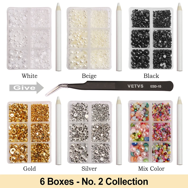 Mix Sizes Half Round Pearls 1000pcs/1box Flatback Imitation Loose White Glue On Resin Beads DIY Jewelry Making Nails Art Crafts