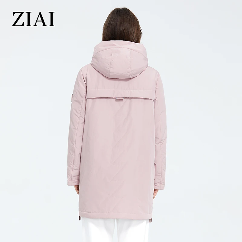 ZIAI 2022 new women jacket long light pink warm parka cotton over size coat female hooded casual ladies outwear instock  AM-8608