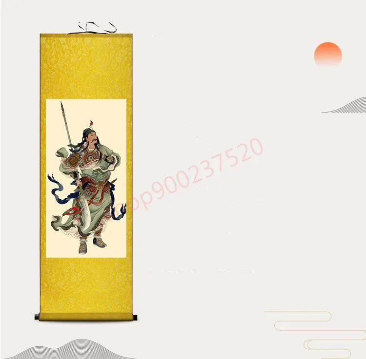 (customized) Buddhist dharma protector Guan Gong's portrait, Buddha statue of Jialan Bodhisattva, silk scroll painting